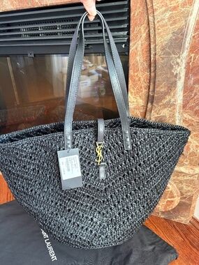 Yves Saint Laurent Black Panier Rafia Tote (Large) !!